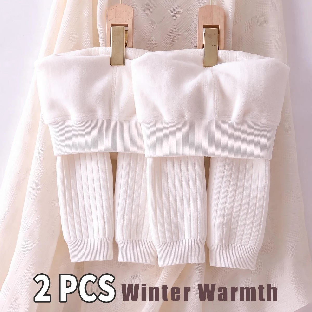 2 PCS Girls Thick Fleece Integrated Leggings, Simple Solid Color Ribbed Warm Pants for Toddler