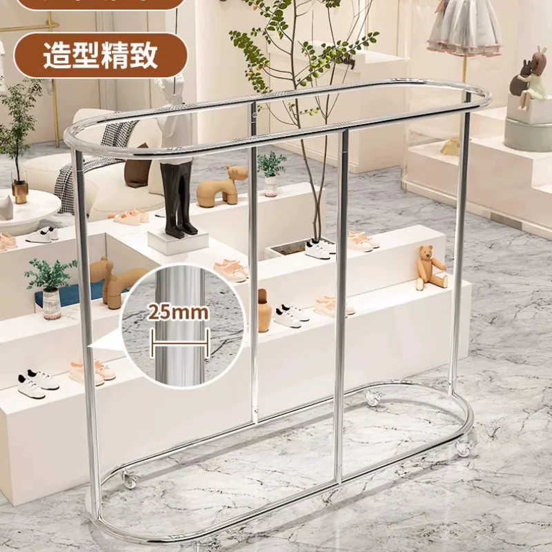 Heavy Duty Garment Rack Stainless Steel Double Rail Hanger With Locking Wheels Modern Storage Display For Clothes Shop Boutique