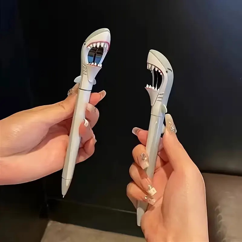 An Interesting Shark-Shaped Ballpoint Pen with a Retractable Fine Tip, Made of Plastic, Round Body, Lightweight and Portable, Suitable for Students and Office Supplies