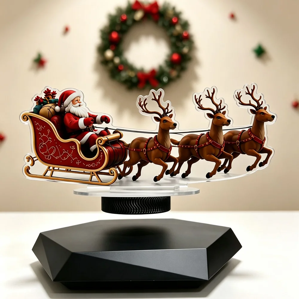 Magnetic Levitating Santa Claus Sleigh Figurine Christmas Home Tabletop Decor Ornament Creative Xmas Gift Desktop Art Craft