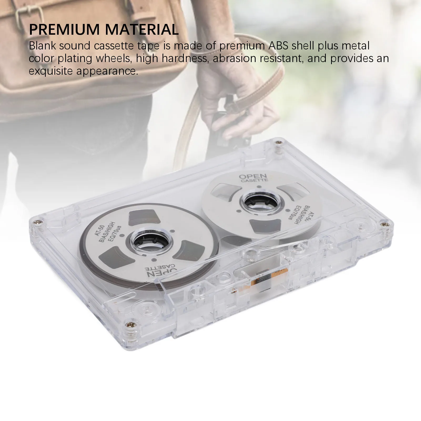 شريط كاسيت صوت فارغ 50 دقيقة صندوق شفاف بكرة إلى بكرة شريط كاسيت فارغ مدمج مزدوج الجوانب لتسجيل الموسيقى