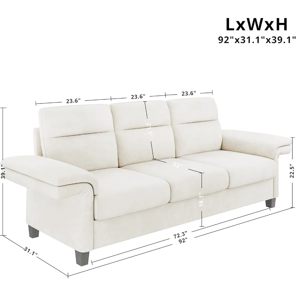 مساند للذراعين قابلة للتعديل مقاس 92 بوصة، أريكة حديثة ذات 3 مقاعد لغرفة المعيشة، أريكة قوية للشقة أو المنزل #2