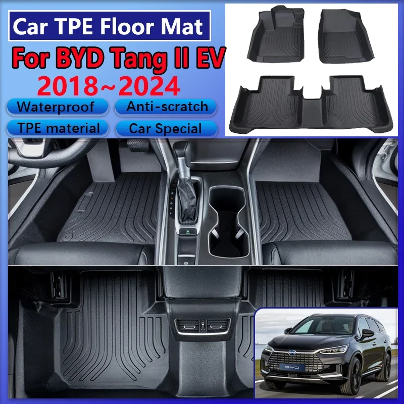 

Car Floor Mats For BYD Tang II EV Tan Accessories 2018~2024 TPE Waterproof Dirty Resistant Mud Carpet Covers Full LHD Foot Pads