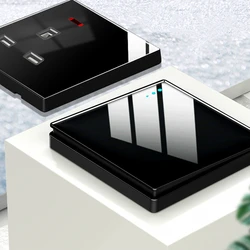 New British Standard UK Black 1/2/3/4Gang Wall Built-in PMMA2MM Acrylic Crystal Panel Switch USB Weak Current Socket Combination