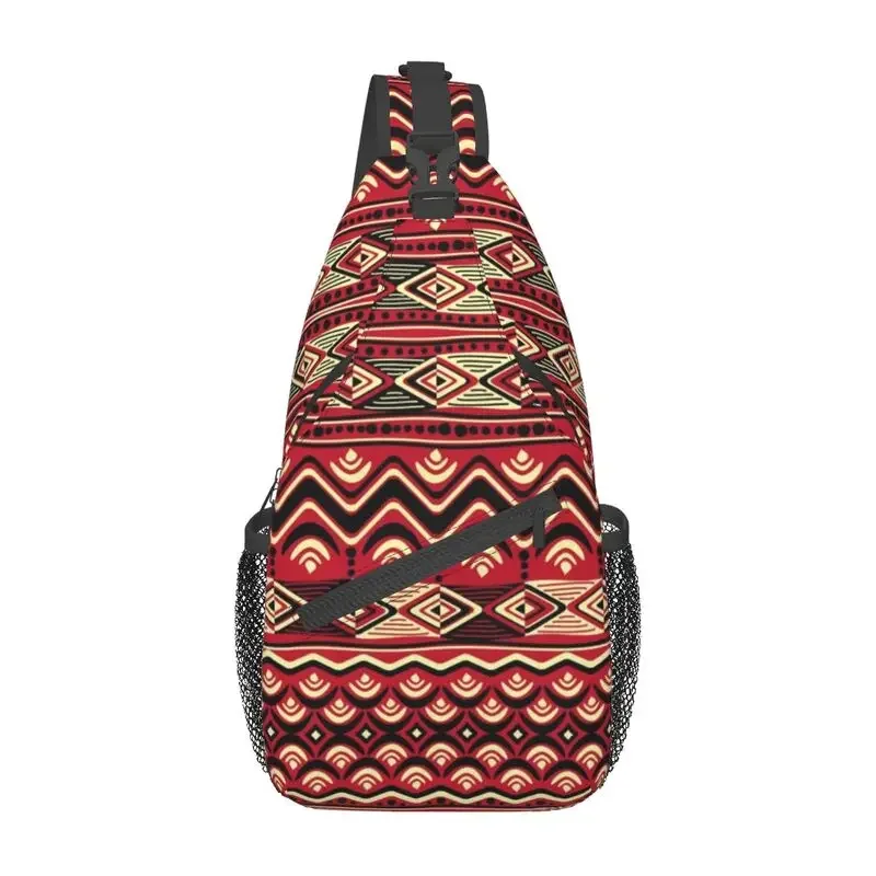 Maroon African Ankara Crossbody Sling Backpack Africa Civilization Styles Shoulder Chest Bag for Travel Hiking Daypack