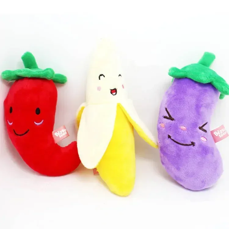 

3pcs/lot Creative Simulation Vegetables Fruit Banana Chili Eggplant Stuffed Plush toy sound doll Pet dog cat play game toy gift