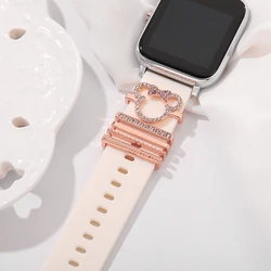 Juego de anillos con dijes decorativos de correa de silicona para reloj Apple, dijes de animales de dibujos animados, joyería de tachuelas para Iwatch