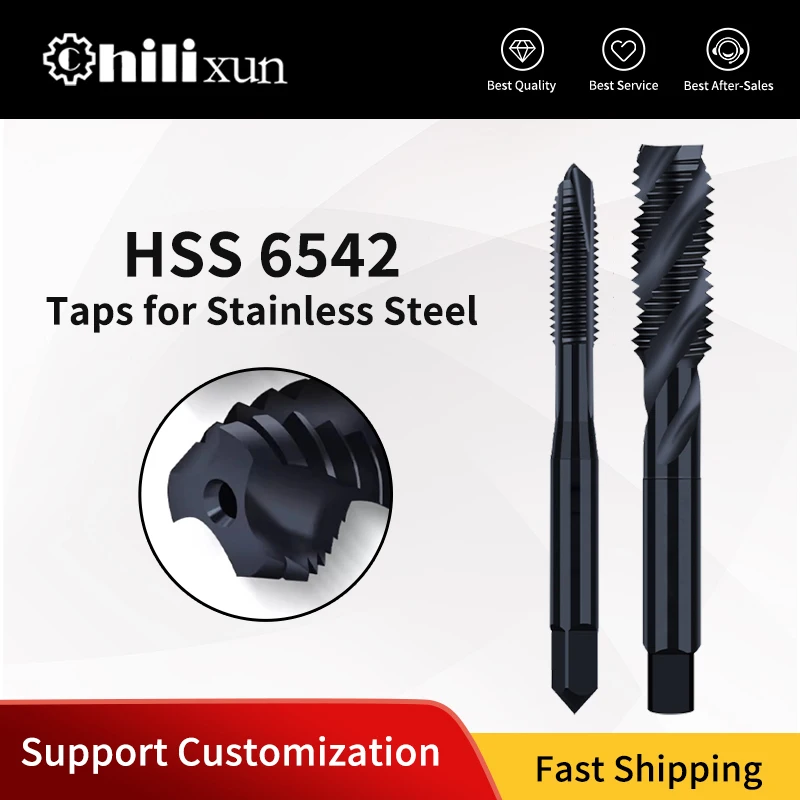 HILIXUN M2-M24 Thread Tap Titanium Coated Machine Plug Tap HSS Metric Straight Flute Thread Screw Tap Hand Tools