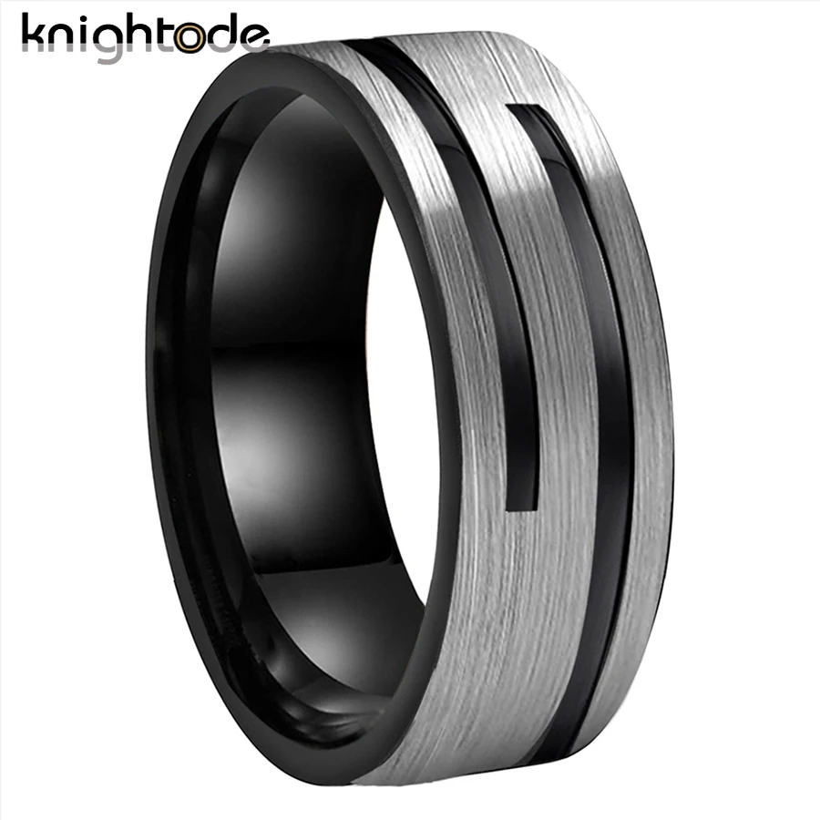 

8mm 2 GrooveTungsten Carbide Wedding Band For Men Women Engagement Rings Flat Brushed Finish Comfort Fit