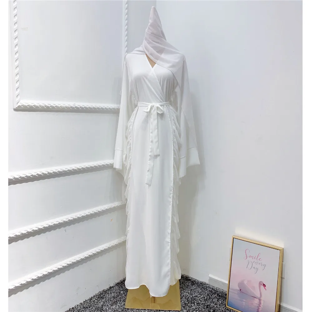 

Eid Mubarak Ramadan Muslim Women Open Kimono Abaya Chiffon Dress Dubai Kaftan Turkish Arab Robe Islamic Clothing Jalabiya Caftan
