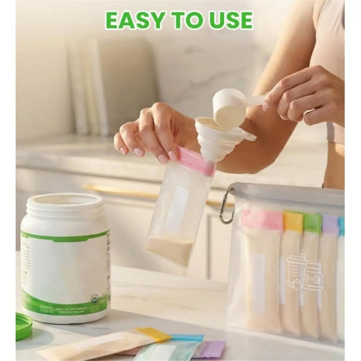 Protein Powder Travel Container Set,Reusable Powder Supplement Container to Go,Retractable and Portable