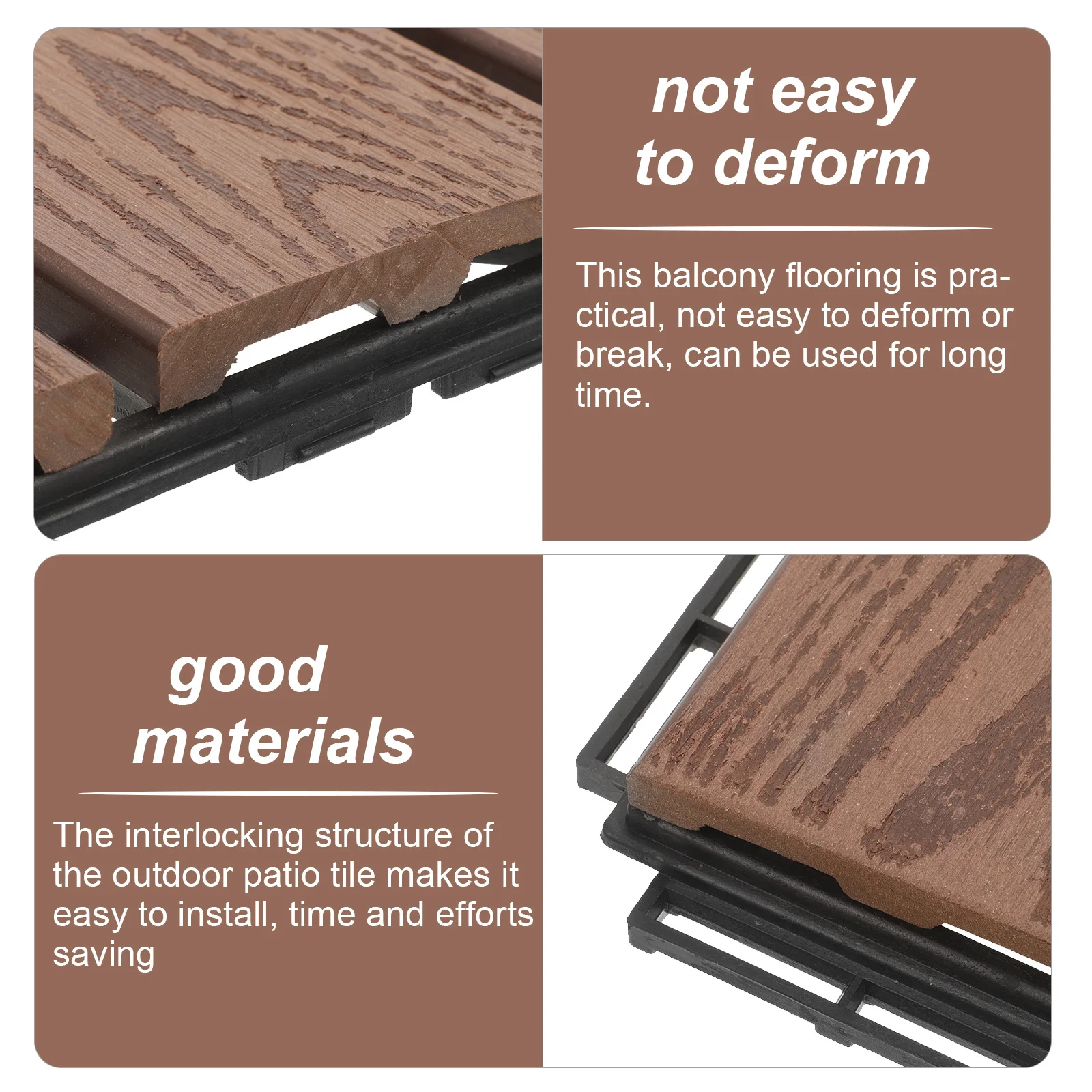 

Outdoor Interlocking Decking Plastic Tile Patio Floor Covering Vintage Design Balcony Garden Safe Walking Tiles