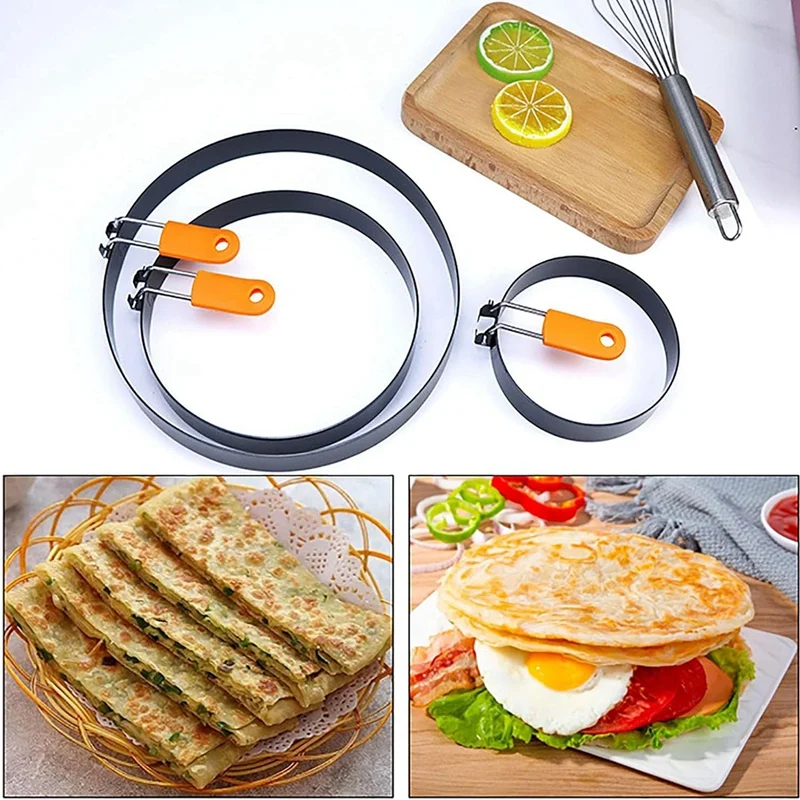 3 Packs Egg Rings Egg Rings Mold For Griddle Frying Egg 3.5 Inch Egg Ring 6 Inch Pancake Mold 8 Inch Omelet Ring Non-Stick