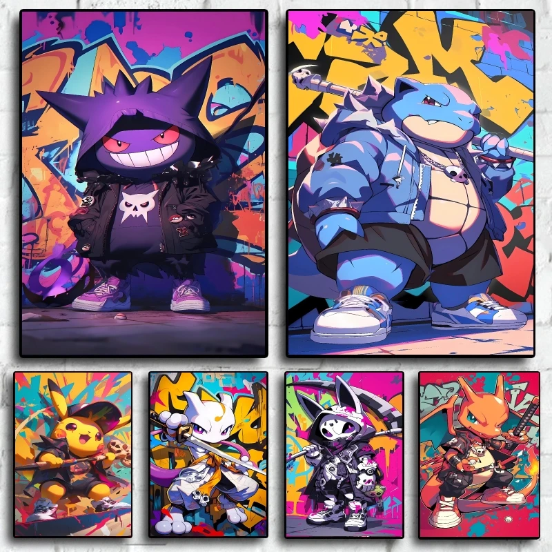 Pokemon Gengar Wall Painting High Quality Canvas Fade Resistant Bringing Fashionable Anime Elements To Bedroom and Living Roo