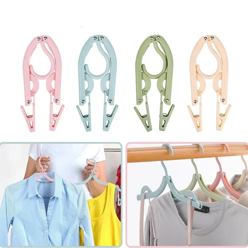 8PCS Folding Hanger Set With Clip for Clothes Drying Folding Hanger Rack Travel Folding Telescopic Portable Clothes Drying Rack