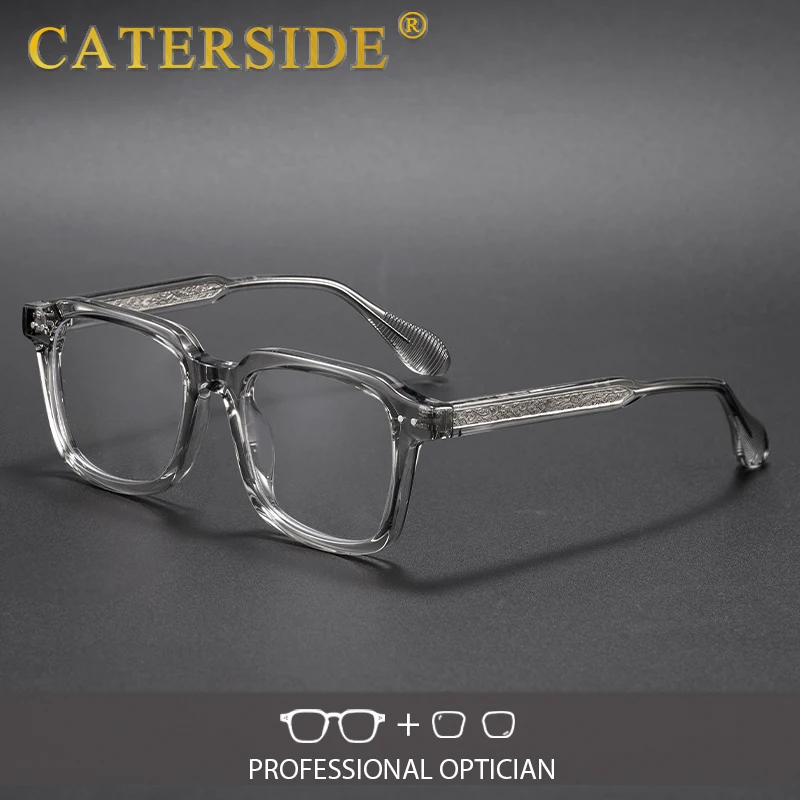 

CATERSIDE Fashion Men's Square Optical Glasses Temple Tips Customized Prescription Eyeglass Women's Business Parties Eyewear