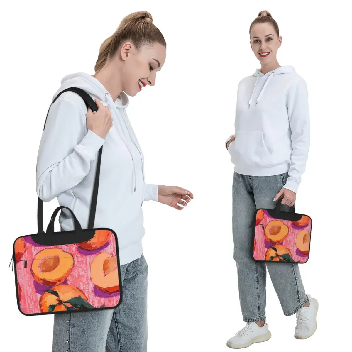 Peaches On Pink Background Crossbody Laptop Bag Case Computer Bag 13 14 15.6 Inch Notebook Pouch for Macbook Pro Lenovo