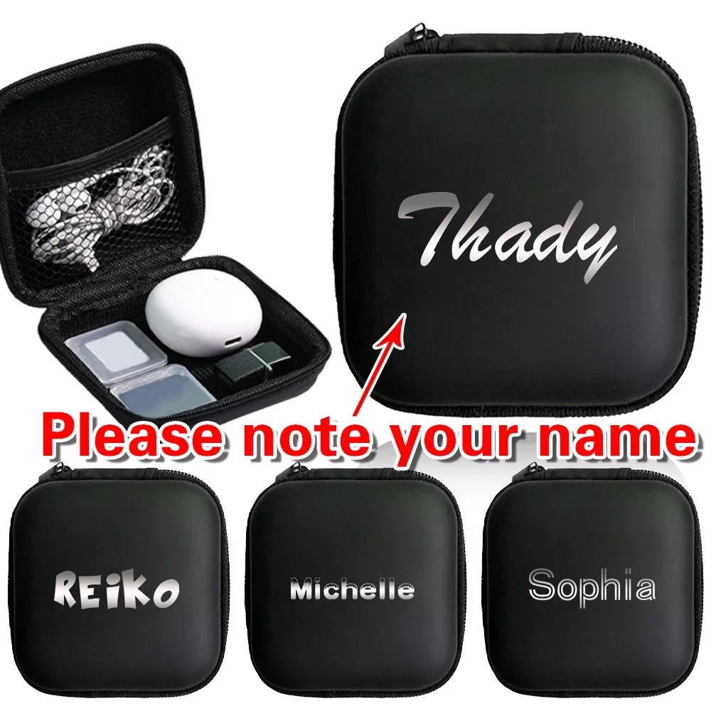 Personalized Customized Name Headphones Storage Box Square Zipper Cases Portable Data Cable Storage Bag Custom Products