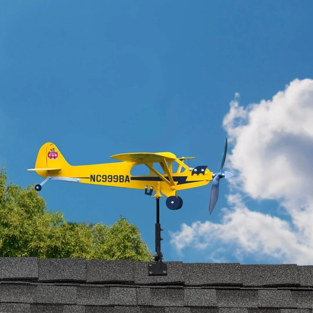 Piper J3 Cub Airplane Weathervane Metal Garden Aeroplane Weathercock Wind Direction Indicator Home Decor