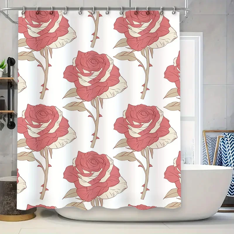 

Занавеска для ванной с красной розой, декоративная ткань, занавески для душа для дома, ванной комнаты, розовый цветочный узор, водонепроницаемая, моющаяся на заказ