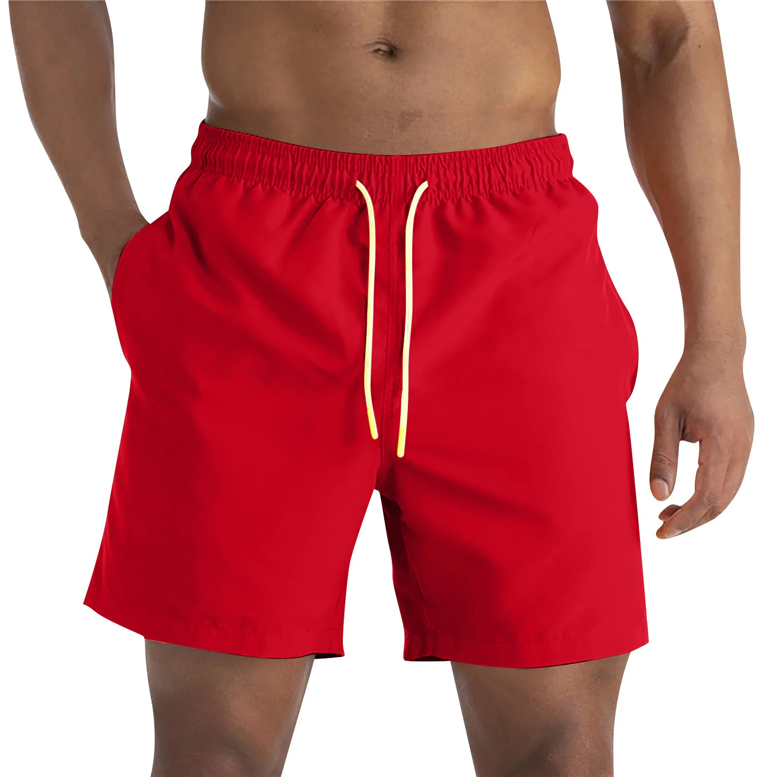 Bañadores para hombre, pantalones cortos de playa de secado rápido de Color sólido, pantalones de chándal con cintura elástica y cordón, pantalones cortos deportivos ajustados y cómodos, novedad de 2025