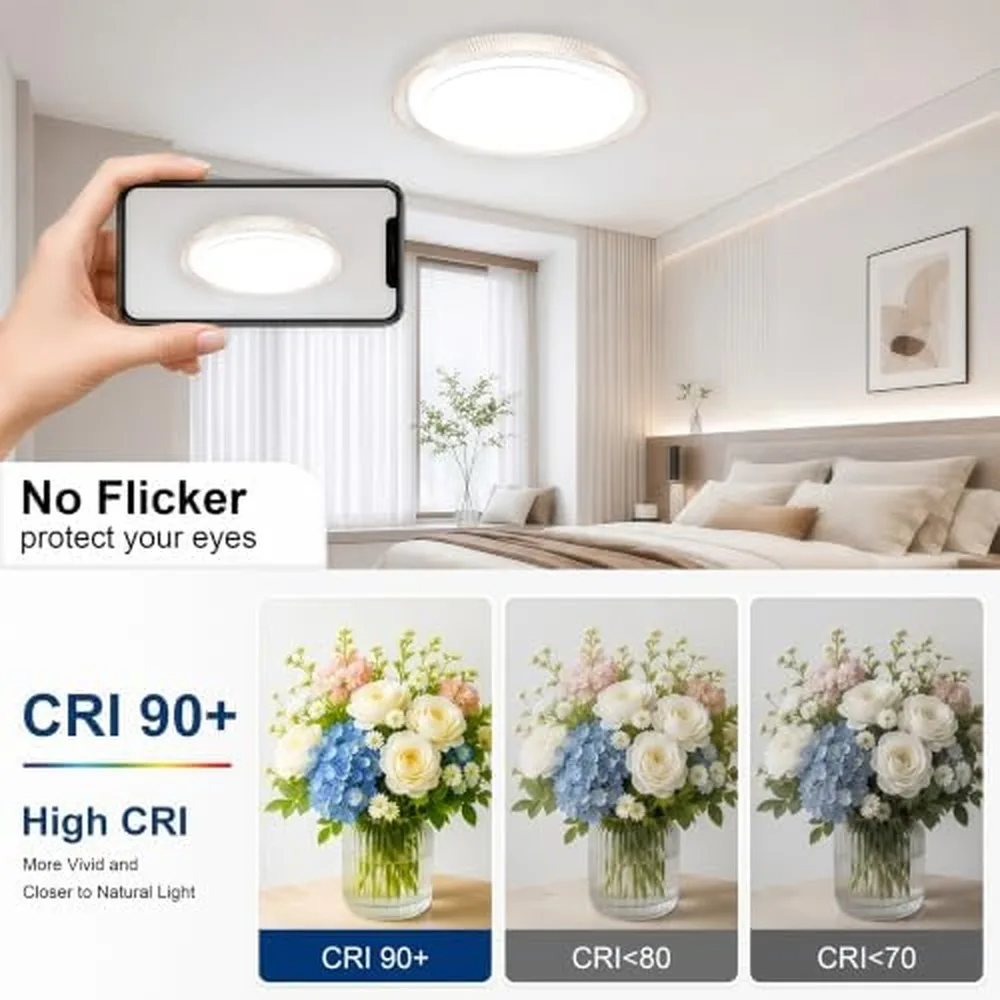 16-Inch LED Flush Mount Ceiling Light with Ribbed Trim, Gold