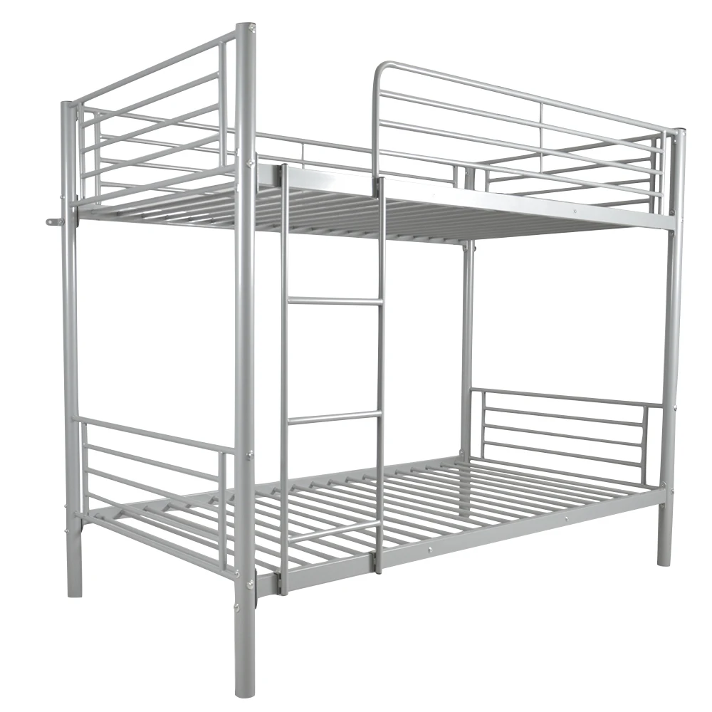 Iron Bed Bunk Bed with Ladder for Kids Twin Size Gray