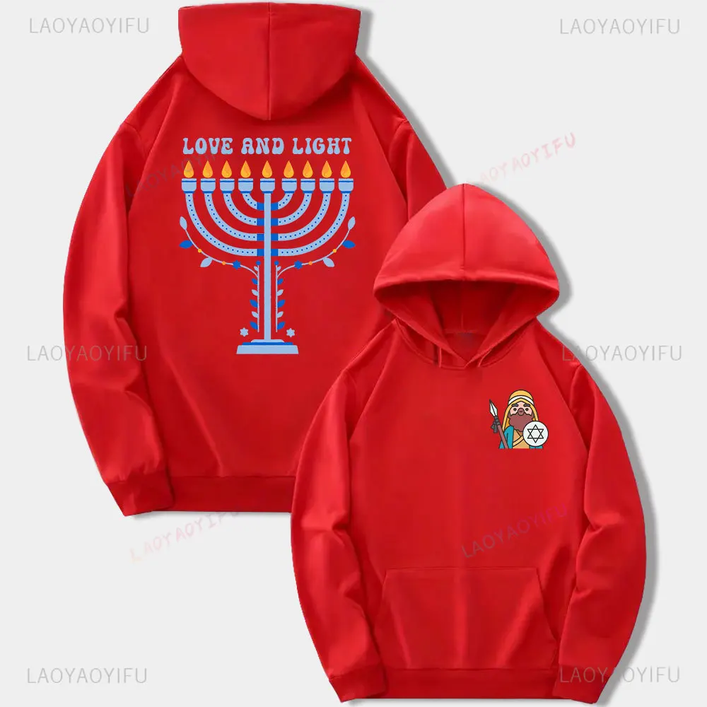 Love and Light Hanukkah Printed Sweatshirt Men Clothing Casual Festival Pullover Candle Food Pattern Sweatshirts Autumn Hoodie