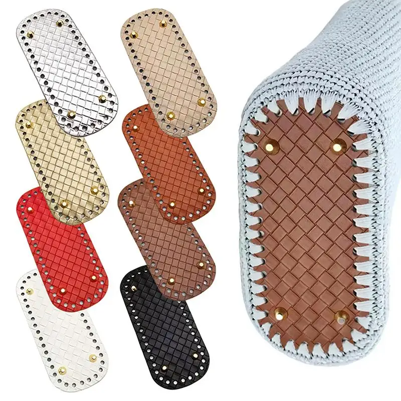 18x8cm Handmade Leather Bag Bottom With Woven Pattern DIY Knitting Crochet Bag Base Long Bottom Bag Accessories