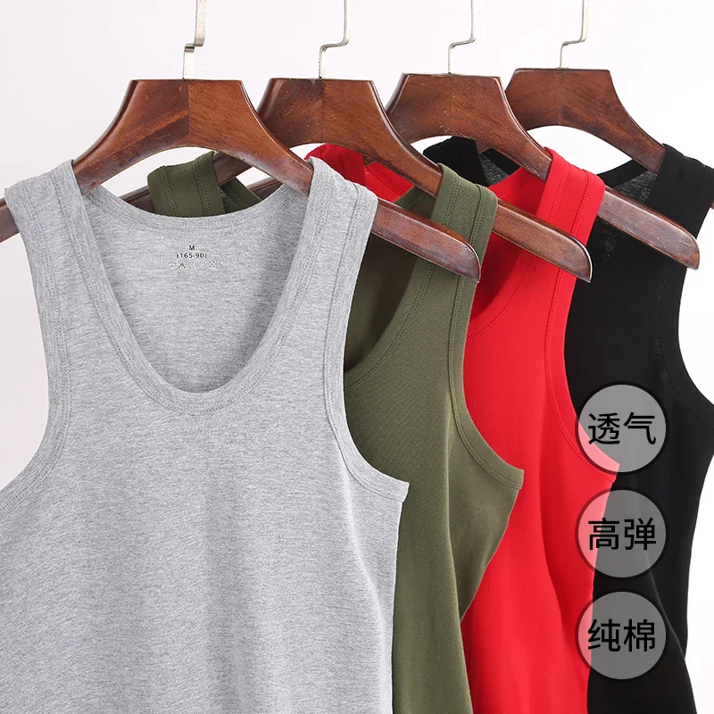 Summer Comfortable Pure Cotton Men\'s Sports Slim Fit Tank Top Sweat-absorbing Breathable Outdoor Running Sweat Tank Top