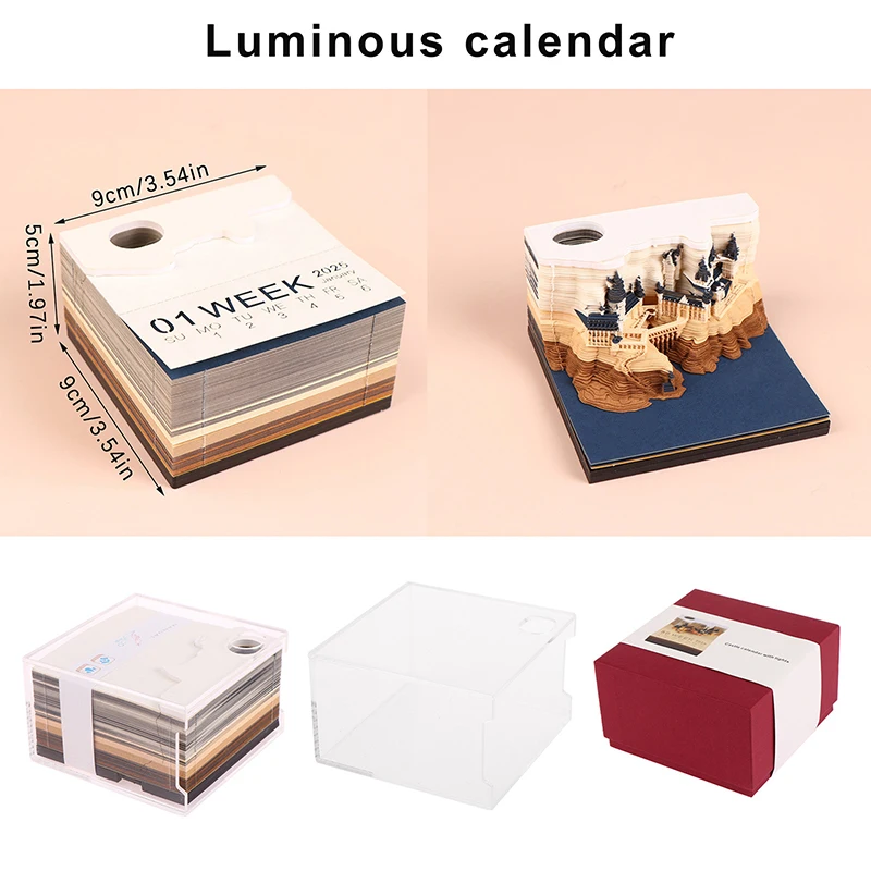 Castl Desk Calendar With LED Lights 2025 Calendar Memo Pad Creative Desk Calendar DIY Notes Notepad 3D Art Calendar Paper