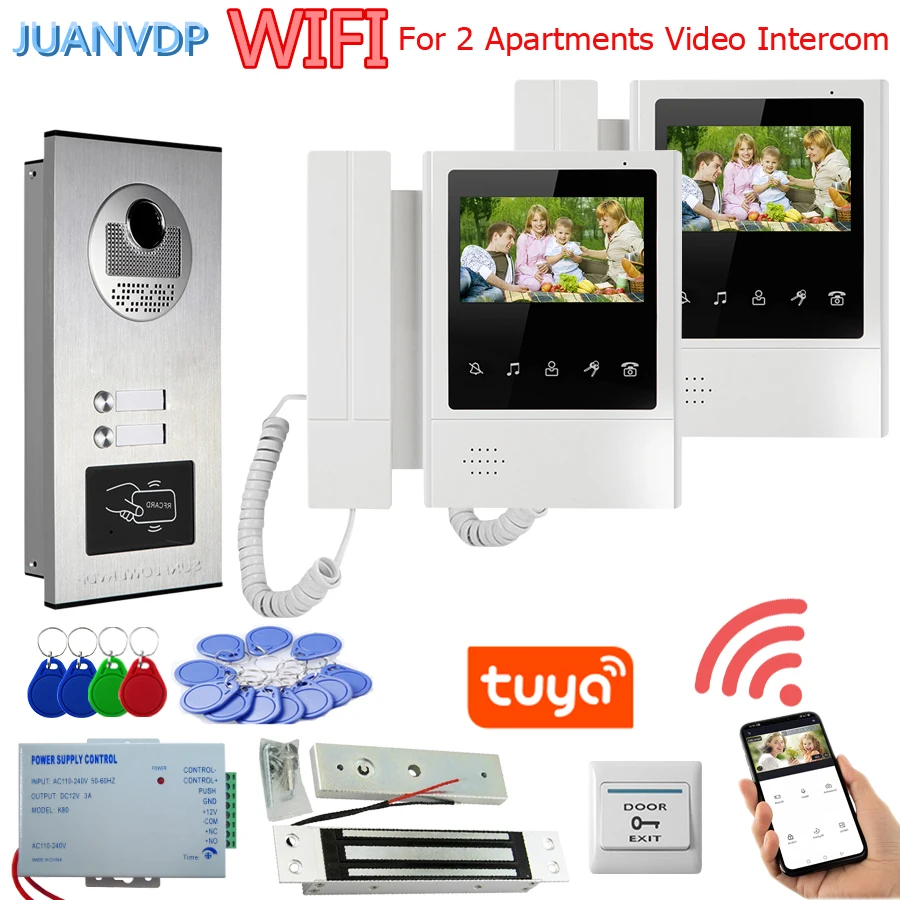 For 2/3/4/6/8 Multi Apartments Wifi Tuya App 4.3inches Video intercom KIT Rfid Access Control Camera Door Lock Home Bell System