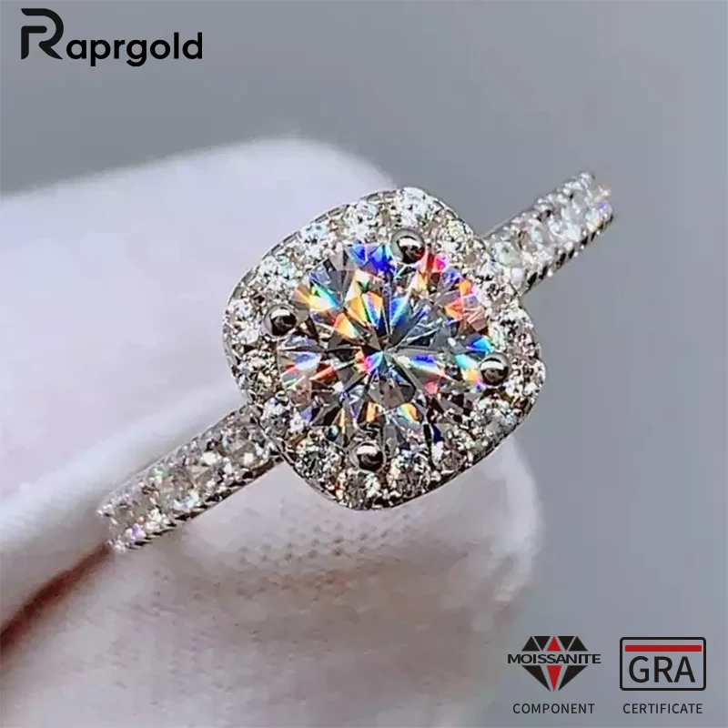 

RAPRGOLD GRA Real Moissanite Wedding Ring for Women 925 Sterling Silver 1-3CT Brilliant Diamond Finger Band Wedding Jewelry Gift