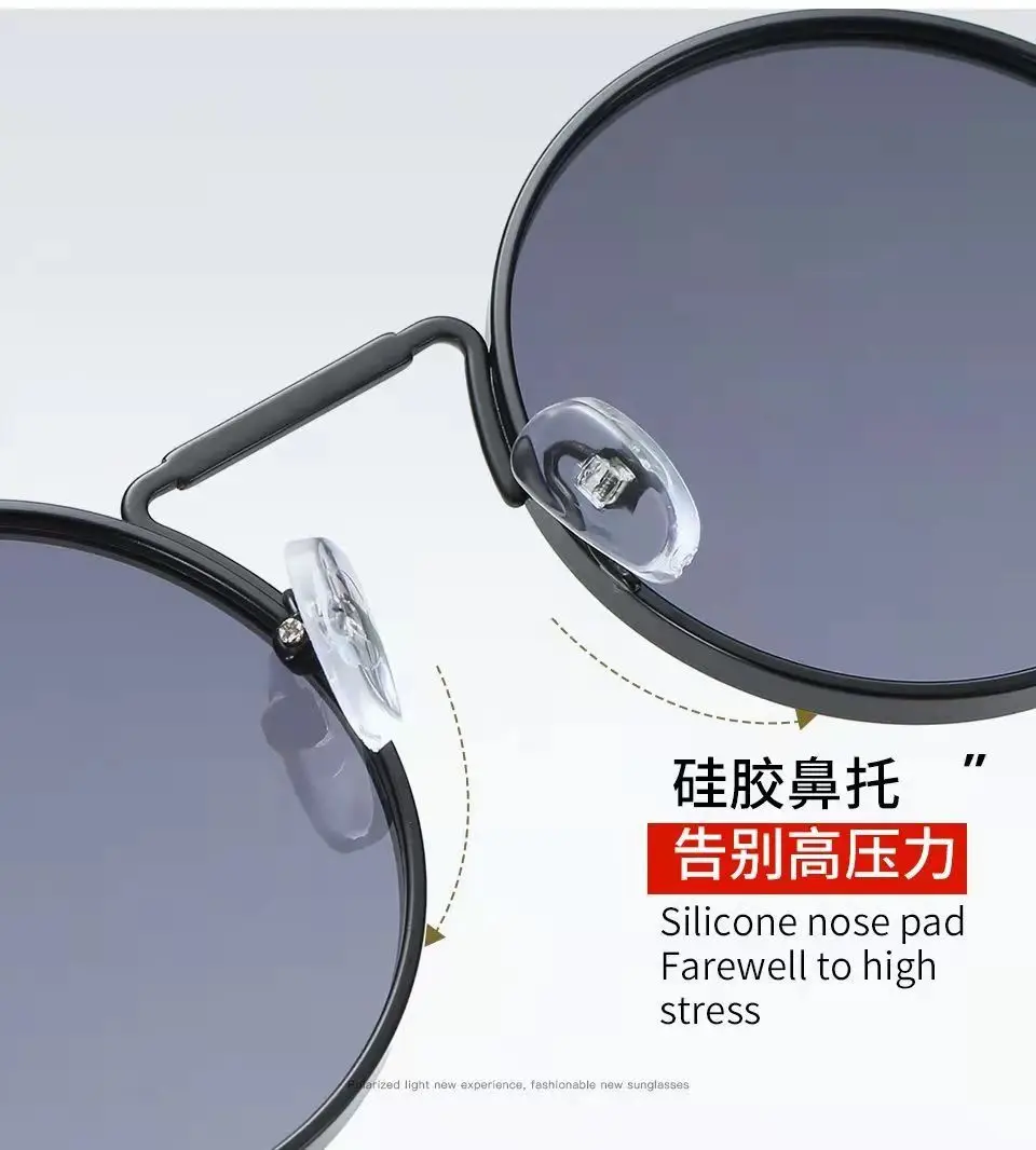 Klassische Sonnenbrille mit rundem Rahmen für Herren, großes Gesicht, spezielles Fahren, hochwertig, cool, stilvoll, UV400, starker Lichtschutz – Detail 5