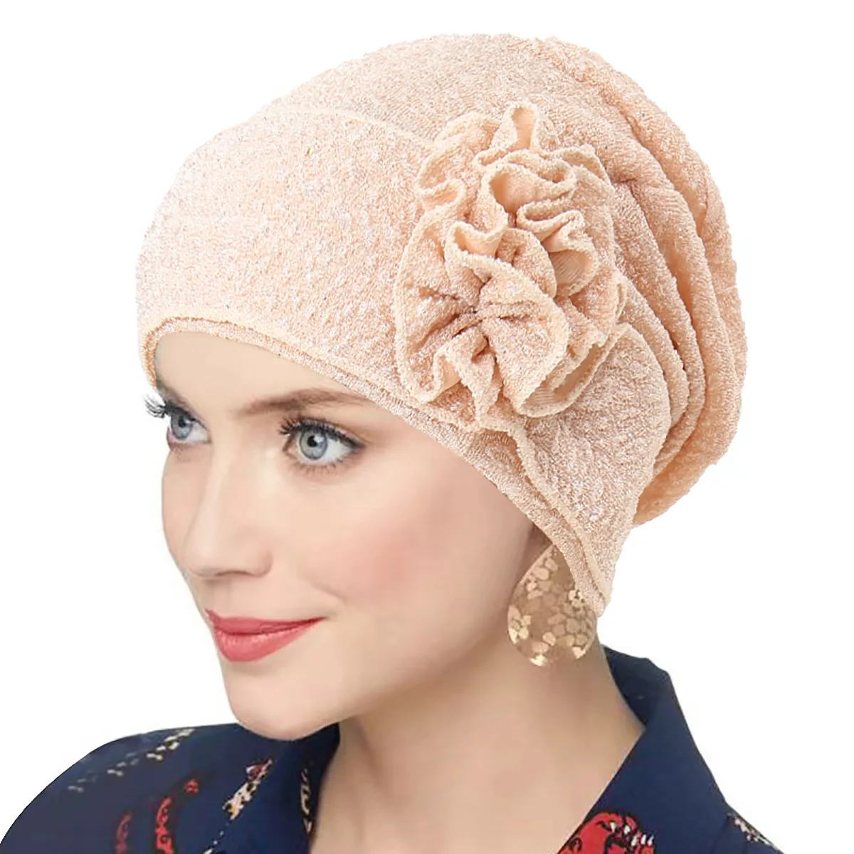 Gorros con purpurina para Mujer, gorro de quimio musulmán, Hijab, Turbante de flores, gorro para la cabeza, bufanda para la caída del cabello, Turbante para Mujer