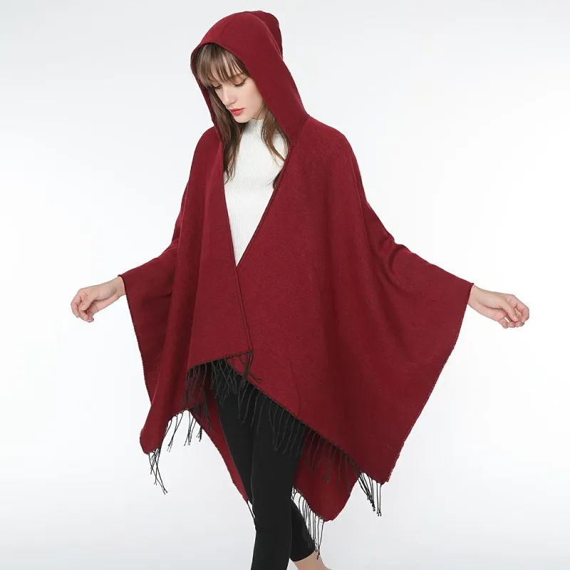 

Spring Autumn Britain Casual Black Split Couple Shawl Scarf Cloak Imitation Wool Poncho Lady Capes Red Cloaks