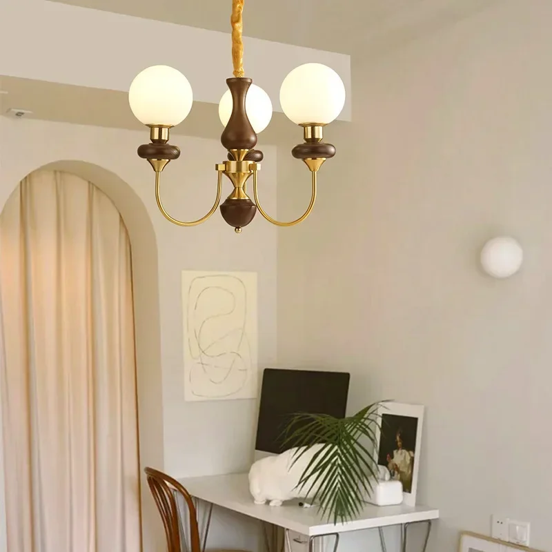 

SANDYHA Nordic Retro Wood Pendant Light French Magic Bean Ceiling Chandelier Led Hanging Lamp for Dining Living Room Bedroom