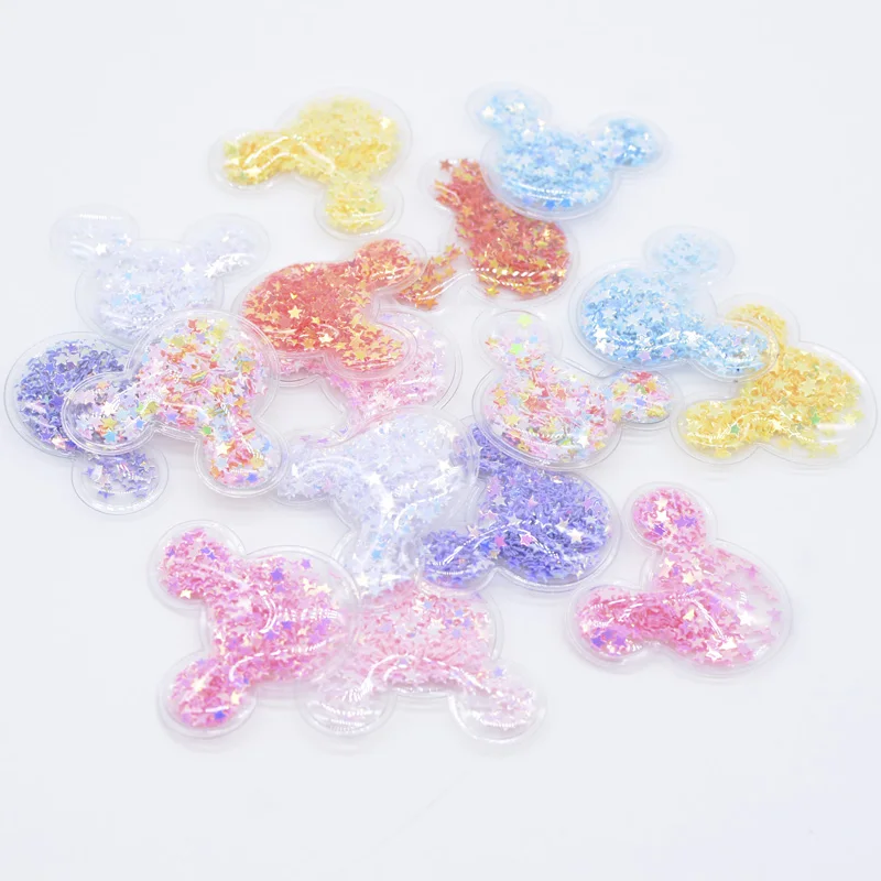 32 pz 39*33mm testa di topo Glitter PVC trasparente riempimento applicazioni di paillettes per patch cappello fai da te copricapo fermagli per