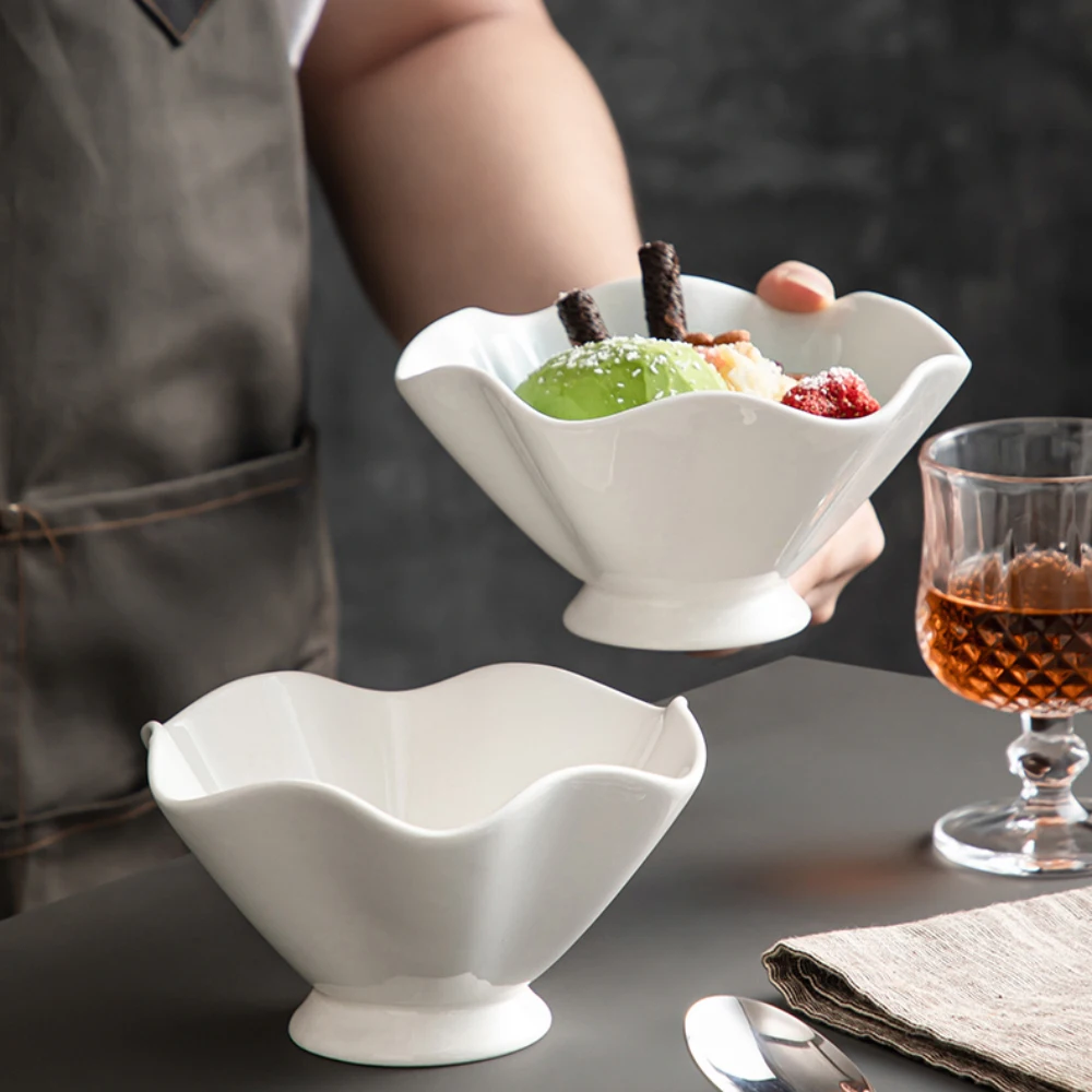 

Porcelain Bowl Creative Shape Restaurant Homehold Tableware Fruit Vegetables Salad Snacks Ice-Cream Bowls Kitchen Supplies