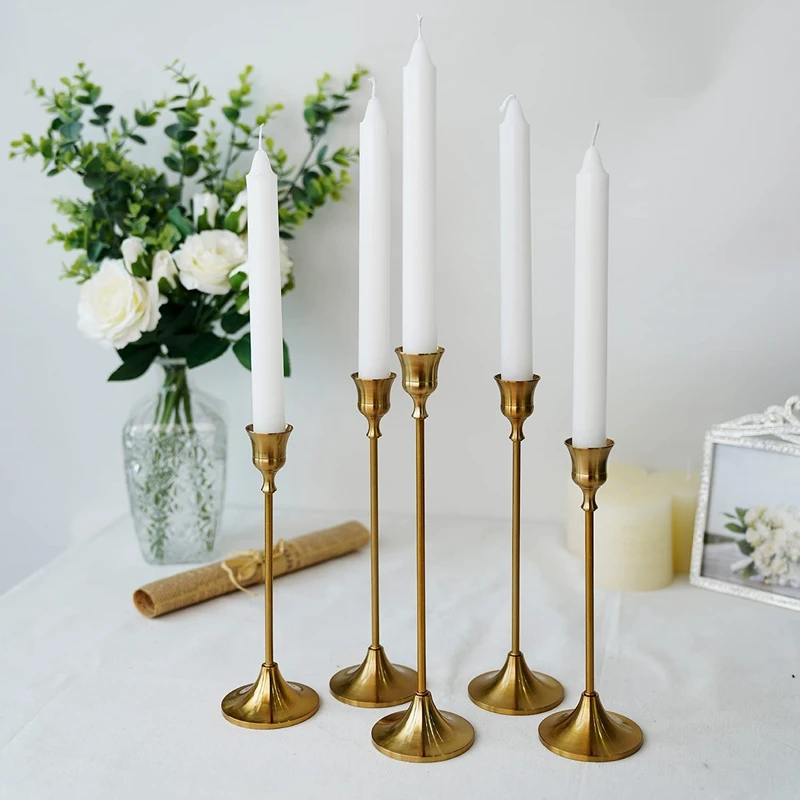 

3pcs Vintage Decor Candlestick Holders Brass Gold Taper Candle Holders Metal Dinner Candle Holder ForChristmas Party Deco Candle