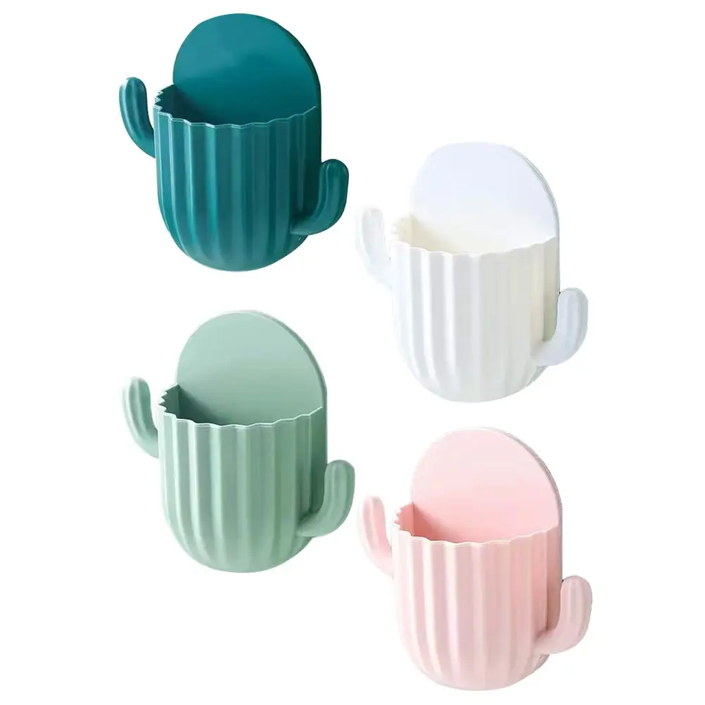

4pcs Wall-mounted Storage Rack Cactus Design Bathroom Kitchen Organizer White PP Material Lightweight Cornerless
