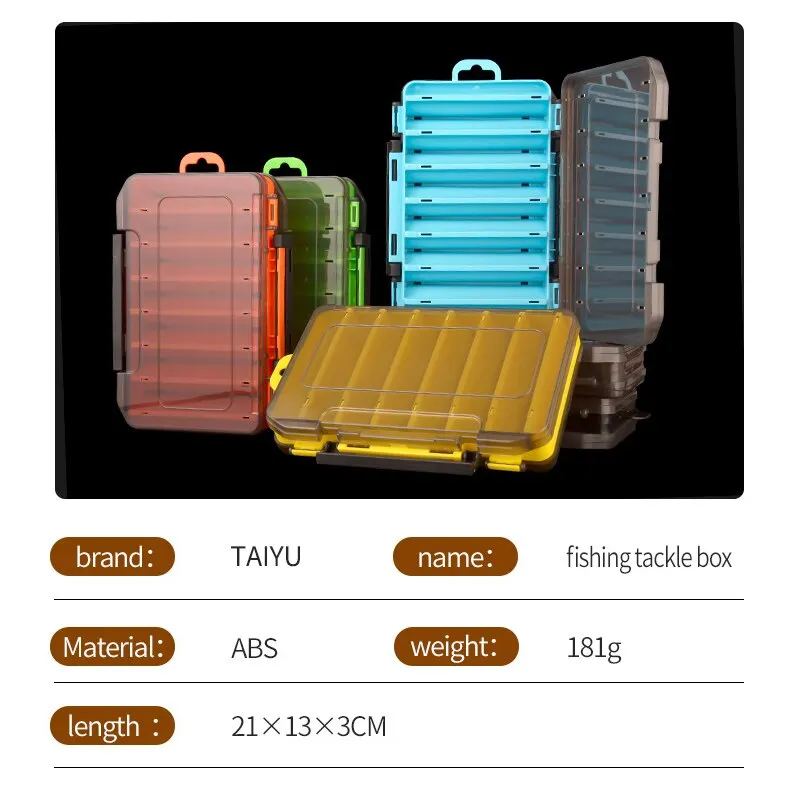 TAIYU Fishing Tackle Box 14 Compartments Fishing Accessories Lure Hook Storage Case Double Sided Fishing Tool Organizer Boxes