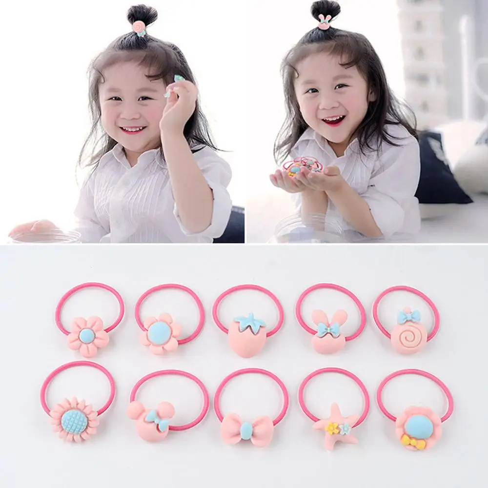 15pcs Cute Hair Circle Kawaii Hair Rope Cartoon Action Figure Children Hair Circle Frosted Rubber Band for Kid Birthday Gifts