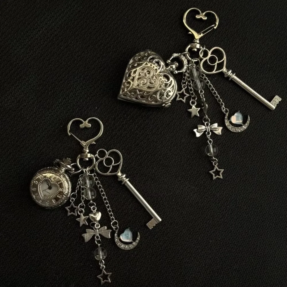 Keychain Design Hollow Heart Pocket Watch Fashion Style Vintage Look Vintage Hollow Heart Couple Gift Steampunk Clock Gift