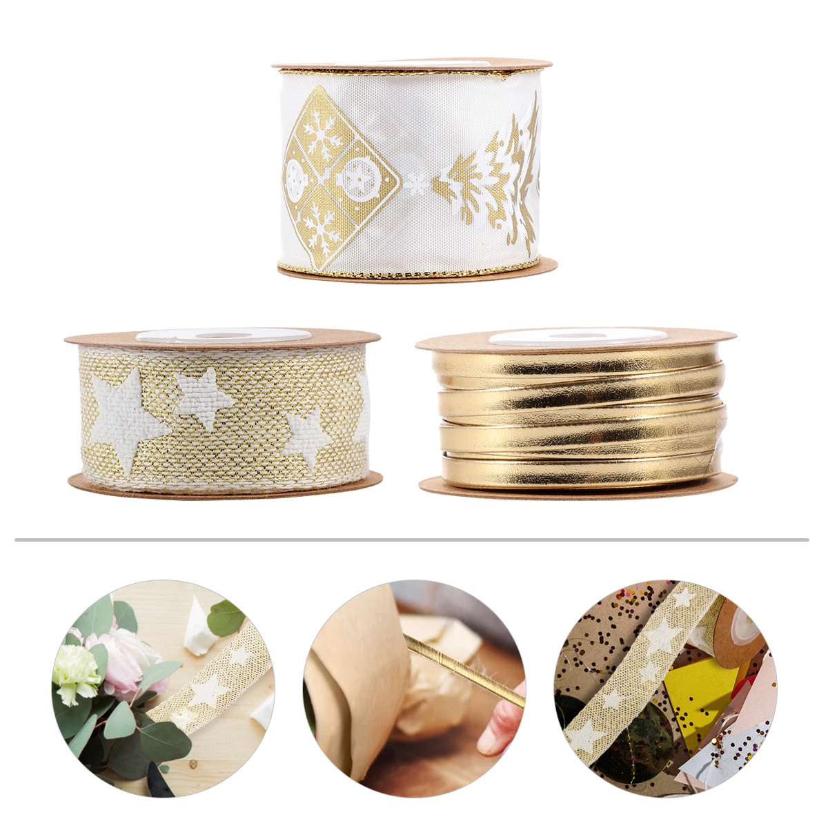

3pcs Christmas Ribbon Xmas Gift Wrapping Craft Ribbons Decoration Centerpieces Wedding Theme Series Bright Color Dense Weave