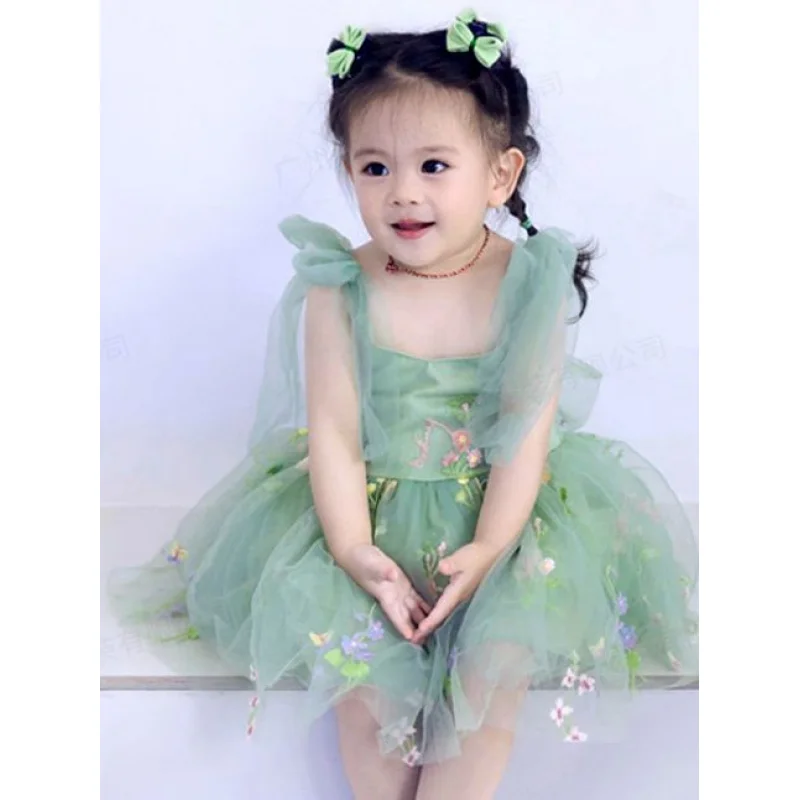 

Girls' Summer Embroidered Mesh Strap Dress Stylish Children's Princess Dress Kids' Clothing