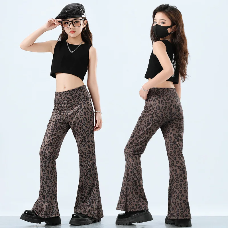 

Girls Jazz Dance Outfit Hip Hop Crop Top Leopard Print Pants Two-piece Teens Kids Dance Performance Costume 4-12 Years Child Set