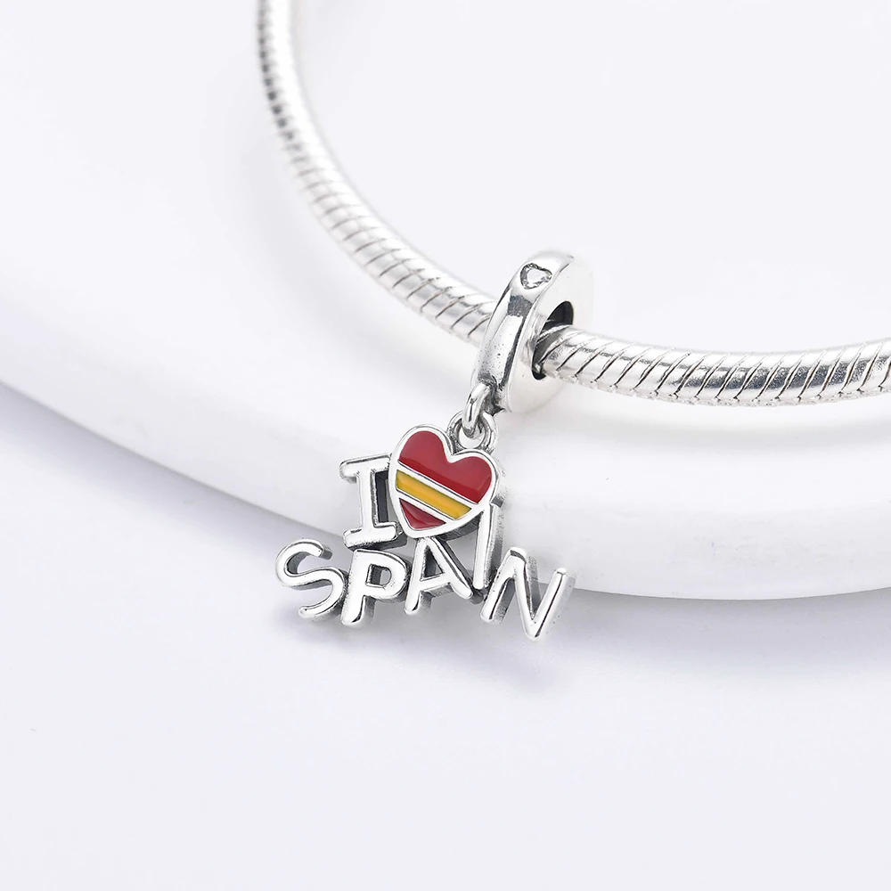 925 Sterling Silver Bead Pingente para Mulheres, Jóias DIY, Fit Original Pandora Charme, Pulseira e Colar, Paris Torre, Reino Unido, Espanha, Ucrânia