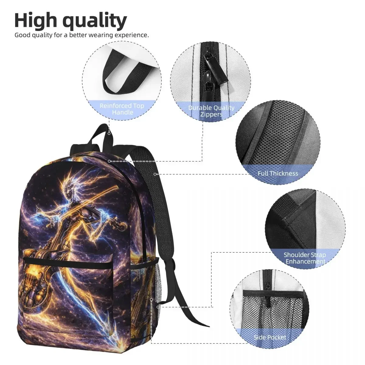 Cosmic Violin Entity Playing Universe Energy Backpack Daypack Big Capacity Children BookBag School Bag Shoulder Bags for Unisex
