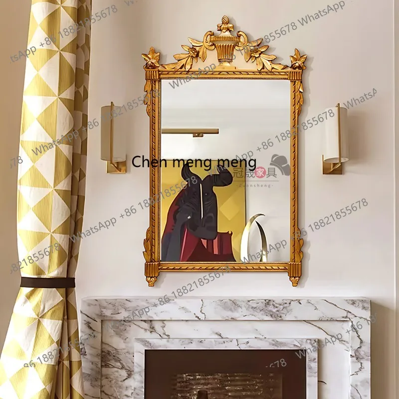 European Retro Wall-Mounted Makeup Mirror Bathroom Carved American Style Bedroom Entrance Vanity Mirror